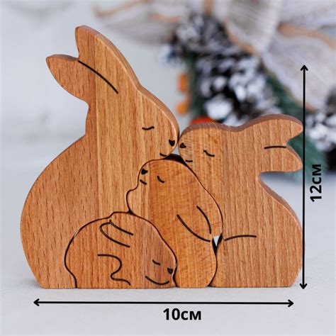 Статуэтка деревянная семья зайцев, подарок на свадьбу и годовщину ...