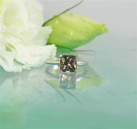 Traditional Princess Cut Solitaire Ring Natural Herkimer Diamond