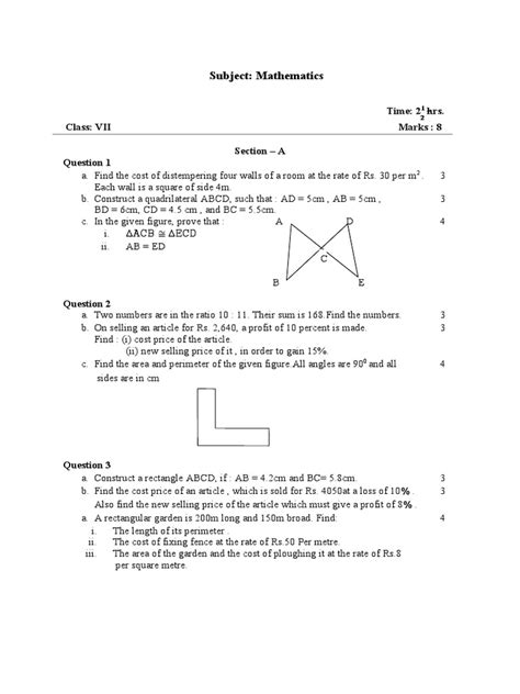 ICSE Class 7 Maths Model Question Paper Annual Exam | PDF