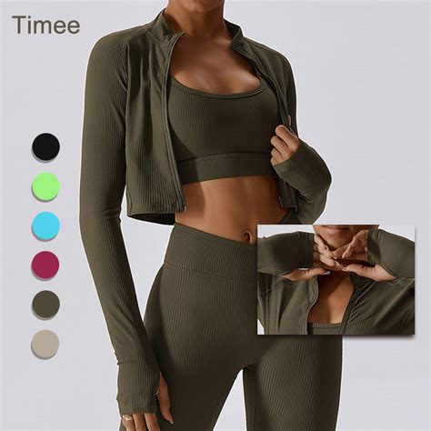 Quick Drying Yoga Jacket Threaded Zipper Nude Fitness Gym Jacket Running Coat Women Yoga