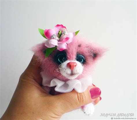 Кошка розовая котенок Котявка, вязаные коты, мягкая игрушка в подарок ...
