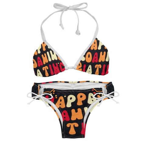 Thanksgiving Font Chic One Piece Swimsuits Bikini Set Detachable Sponge Adjustable Strap Two