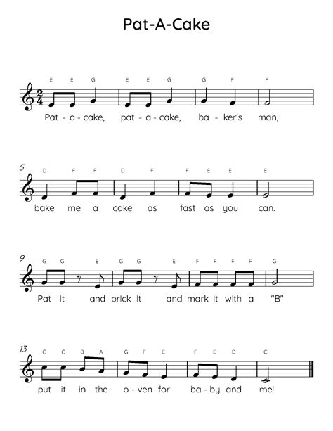 Pat-A-Cake Easy Piano Sheet Music