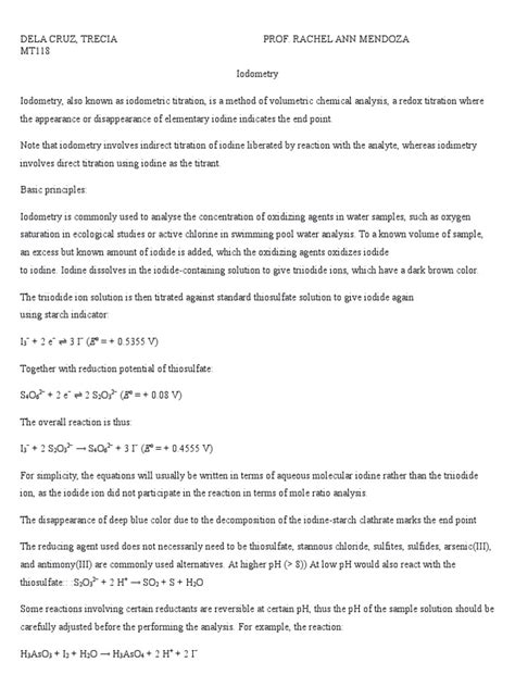 iodometry sets  chemical elements chemical compounds