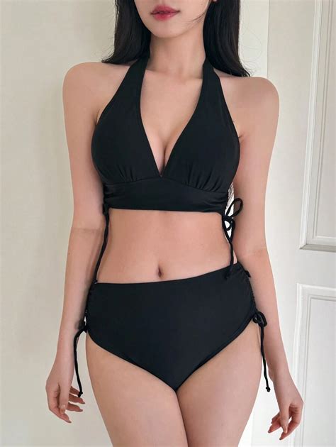 DAZY Conjunto De Bikini De Cuello De Halter De Unicolor Para Damas
