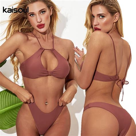 Kaisoul 2020 Push Up Bikini Set Sexy Bean Paste Solid Swimwear 80 Nylon 12 Spandex Material