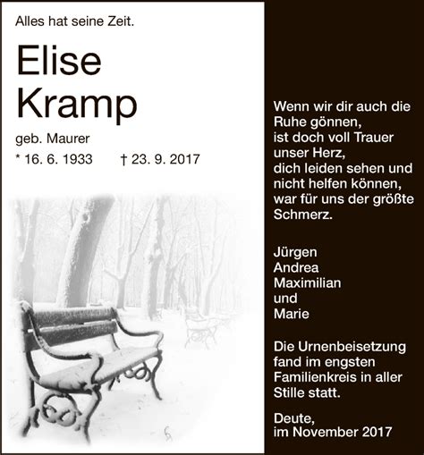 Traueranzeigen Von Elise Kramp Trauer HNA De