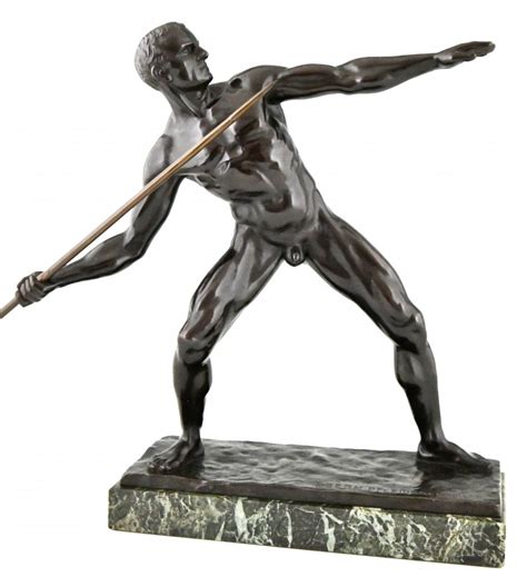 Art Deco Sculpture Male Nude With Spear Deconamic