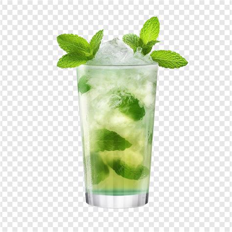 Вкусный коктейльный стакан с мятой изолирован на прозрачном фоне ...