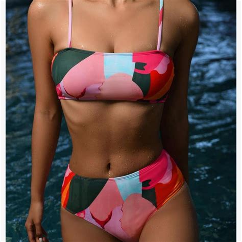 High Waisted Color Block Bikini From Amazon Worn Once Depop