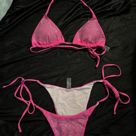 Pink Rhinestone Bikini Set Never Worn Only Tried On Depop