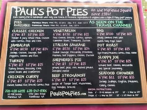 Menu At Paul S Pot Pies Cafe Kennesaw