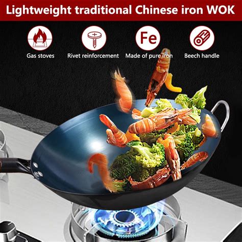 Cm Cm Kawali Wok Non Stick Heavy Duty Carbon Steel Wok Pan