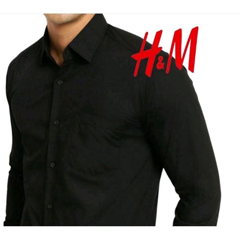Jual Handm Kemeja Pria Casual Polos Panjang Hitam Kemeja Lengan Panjang