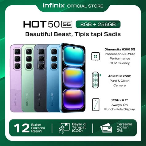 Jual Infinix Hot 50 5G 8 256GB Up To 16GB Extended RAM Helio D6300 6 7 Inch 120Hz 48MP