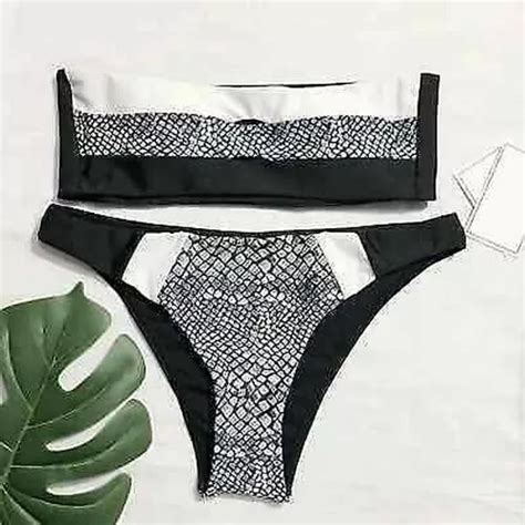 MODE MER COSTUME Deux Pièces Bikini Slips Brésilien Bandeau Blanc Noir 5292 EUR 40 37 PicClick FR
