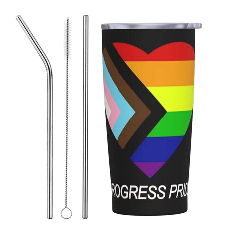 Progress Pride Flag Rainbow Gay Lesbian Transgender Bisexual LGBTQ Stainless Steel Tumbler With