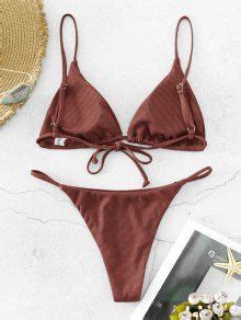 ZAFUL Ribbed Cami String Bikini Swimsuit In COFFEE ZAFUL 2024