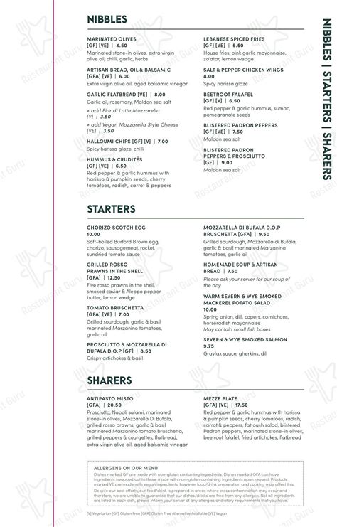 Menu at The Woburn restaurant, Woburn