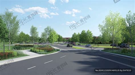 Ai创作图道路绿化透视 道路效果图 省道绿化效果图 四叉路口绿化效果图 道路绿化设计 道路绿化效果图 道路节点绿化 效果图道路 道路绿化设计