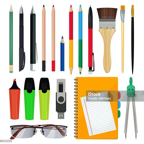 alat tulis kantor  peralatan sekolah ilustrasi vektor kuas