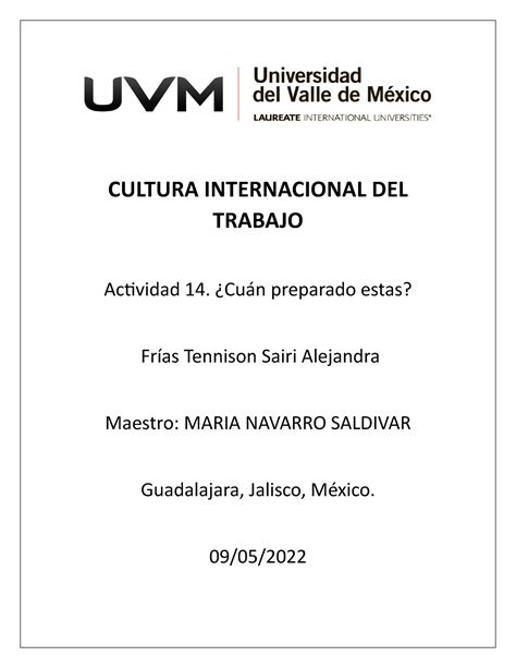 Actividad 14 Cultura Internacional Del Trabajo CULTURA INTERNACIONAL