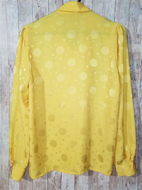 Womens Louis Feraud Bright Yellow Polka Dot Satin Button Up Shirt