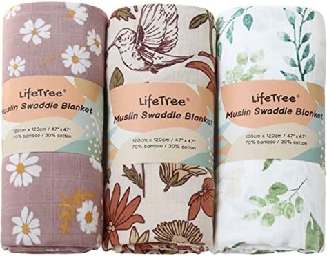 LifeTree Baby Swaddle Blankets 3 Pack Muslin Swaddle Blankets Unisex