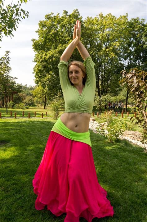 Blonde Girl Dancing Belly Dance Dancing Girl In The Park Stock Image Image Of Smiling Dress