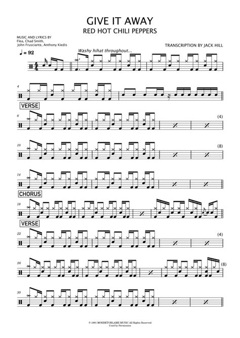 Give It Away Arr Jack Hill By Red Hot Chili Peppers Sheet Music For