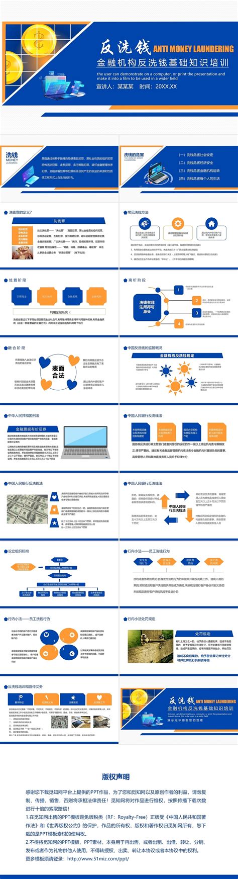蓝色简洁风格反洗钱基础知识培训宣传ppt模板 人人办公