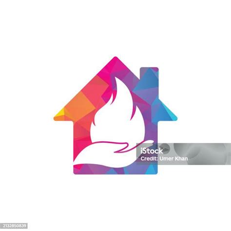 Fire Care Home Shape Concept Vector Logo Design Concept Stock