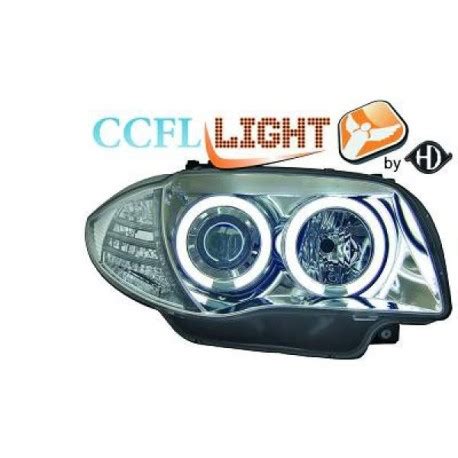 SET DE DEUX PHARES AVANT DESIGN ANGEL EYES CCFL CHROME BMW SÉRIE 1