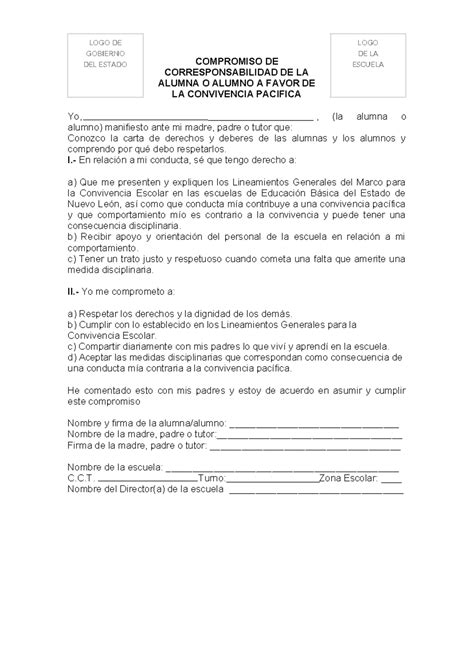 Compromisos de Alumnos en la escuela - COMPROMISO DE CORRESPONSABILIDAD