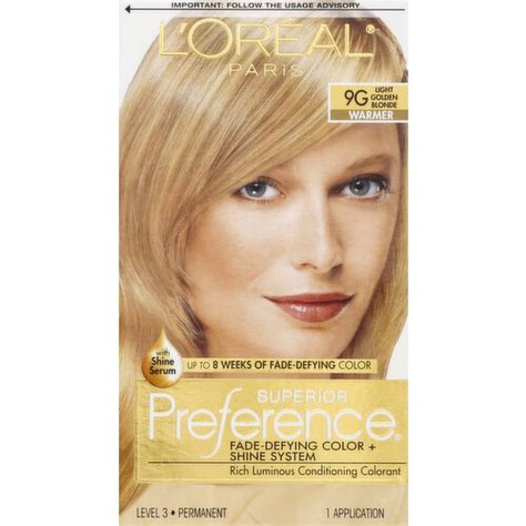 Superior Preference Permanent Haircolor Warmer Light Golden Blonde 9G Brookshire S