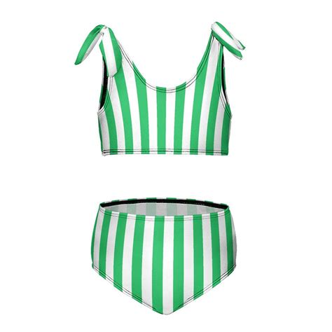 Sage Green And White Vertical Girl S Piece Bikini Set Beach Sport Swimsuit Swimwear Y Cm
