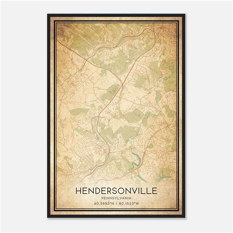 Vintage Hendersonville Pennsylvania Map Poster, Hendersonville PA City