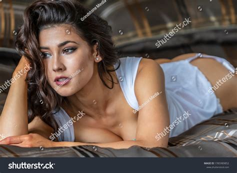 Gorgeous Brunette Model Poses Lingerie Bedroom Stock Photo Shutterstock