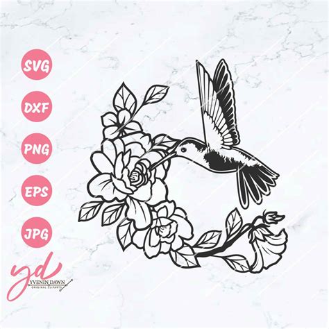 Humming Bird Svg Png Hummingbird On Flowers Svg Floral Hummingbird Svg