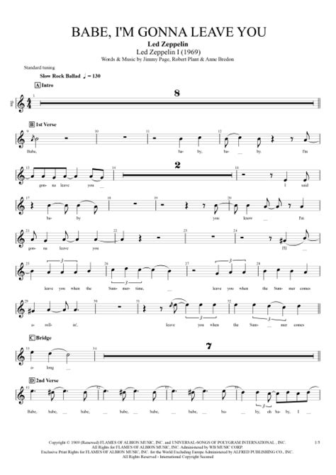 Babe I M Gonna Leave You Tab By Led Zeppelin Guitar Pro Guitars Bass Backing Track