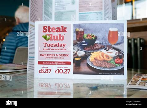 A Menu Card From A Jd Wetherspoons Pub The Card Shows The Prices Of The Popular Steak Club