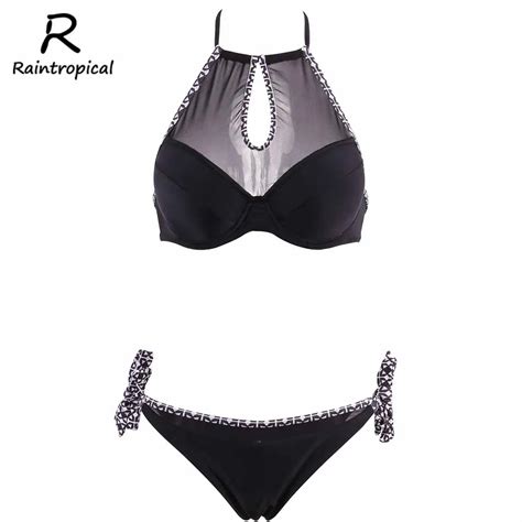 Raintropical Sexy Women Bikinis Solid Swimsuit Halter Top Plaid Brazillian Bikini Set Bathing