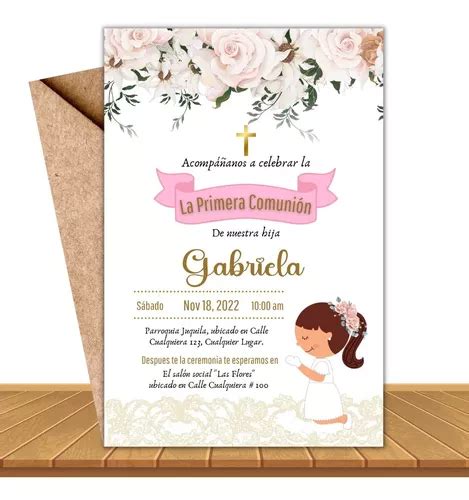 Invitaci N Primera Comuni N Ni A Imprimible Digital Rosas En Venta En