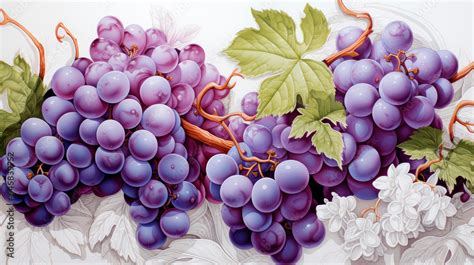 Beautiful grapes autumn harvest. Grapevine illustration. Realistic ...