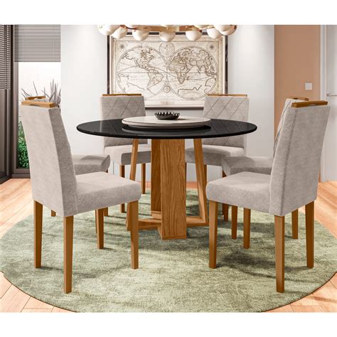 Conjunto Mesa De Jantar Isabela 1 35m Tampo De Madeira Vidro Colado