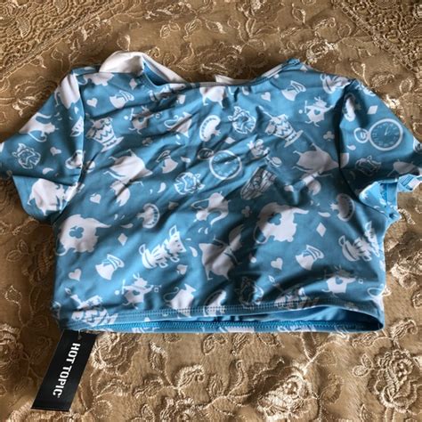 Hot Topic Swim Nwt Disney Alice In Wonderland Peter Pan Collar Matching Bikini Set Sizem