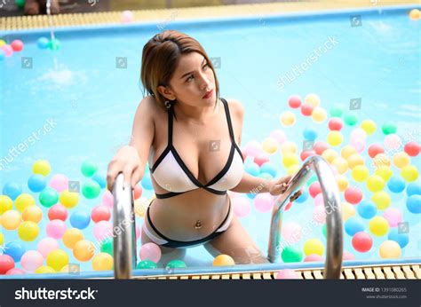 Sexy Beautiful Women Wearing White Bikini Stock Photo