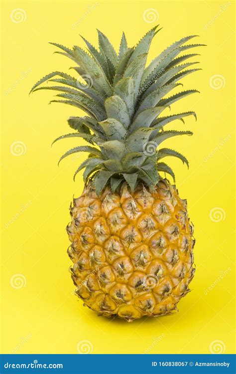 A Yellow Pineapple Isolated on Yellow. Creative Tropical Fruit Concept ...