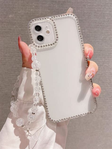 Rhinestone Decor Clear Phone Case With Lanyard Em 2024 Capas De