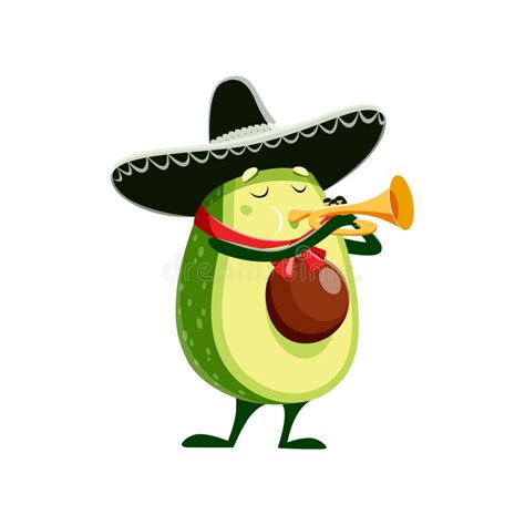 Cartoon Kawaii Mexican Avocado In Sombrero Stock Vector Illustration